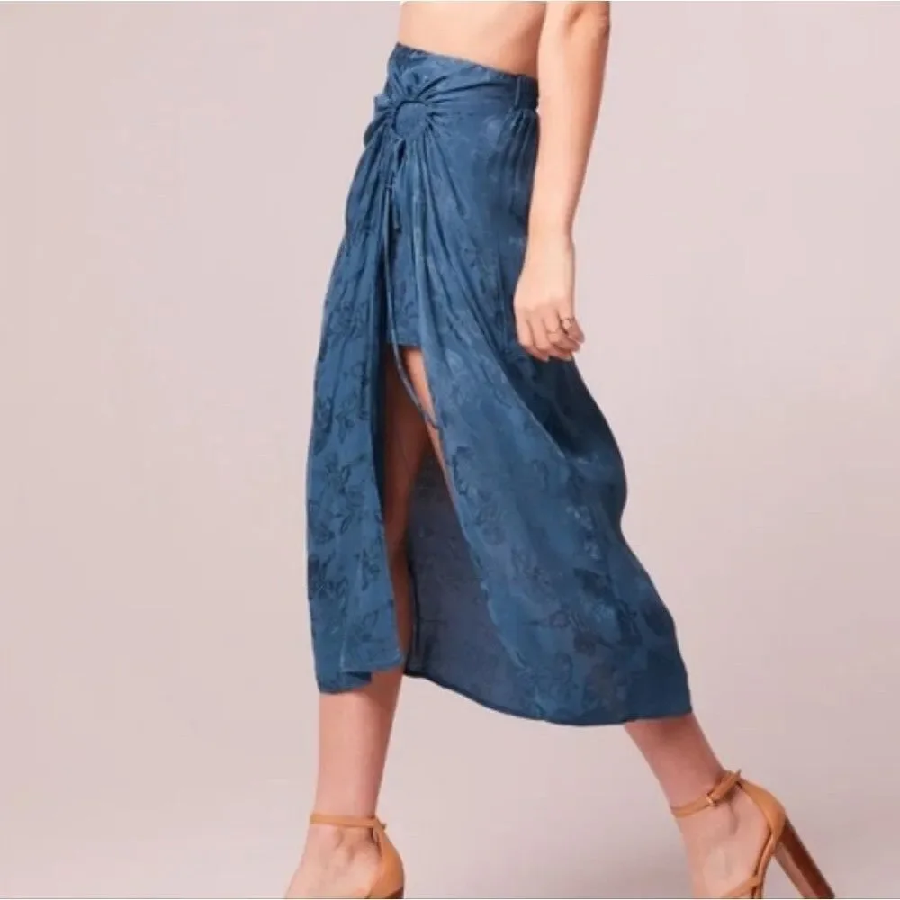 Band of the Free Celene Satin Floral Midi Skirt & Crop Top Set, Small, Teal
